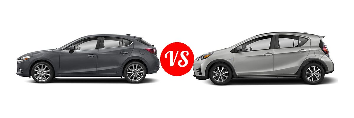 2018 Mazda 3 Hatchback Grand Touring vs. 2018 Toyota Prius c Hatchback Four / One / Three / Two - Side Comparison