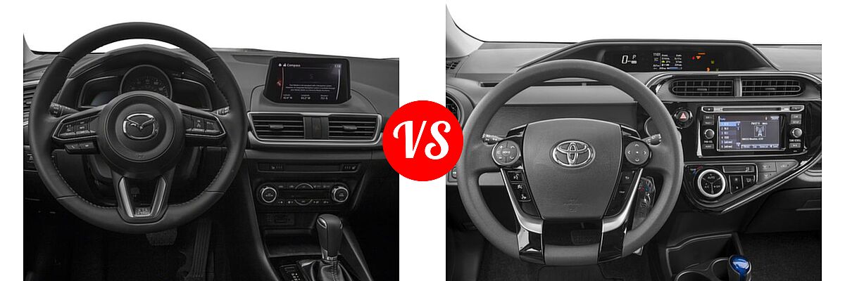 2018 Mazda 3 Hatchback Touring vs. 2018 Toyota Prius c Hatchback Four / One / Three / Two - Dashboard Comparison