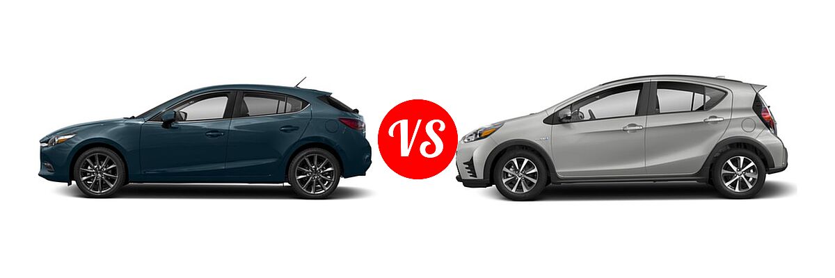 2018 Mazda 3 Hatchback Touring vs. 2018 Toyota Prius c Hatchback Four / One / Three / Two - Side Comparison