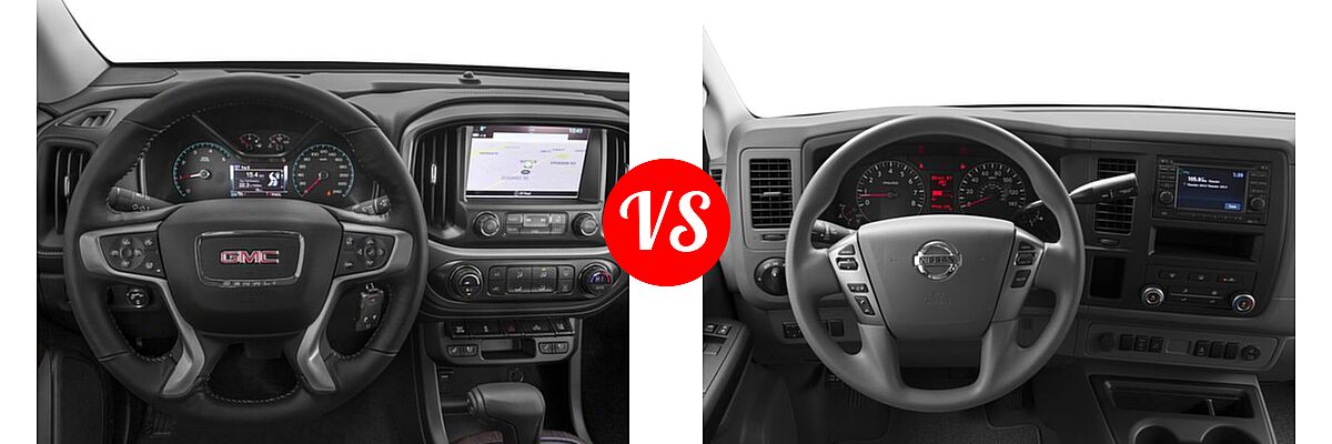 2017 GMC Canyon Pickup 4WD Denali vs. 2017 Nissan NV Passenger Van S / SL / SV - Dashboard Comparison