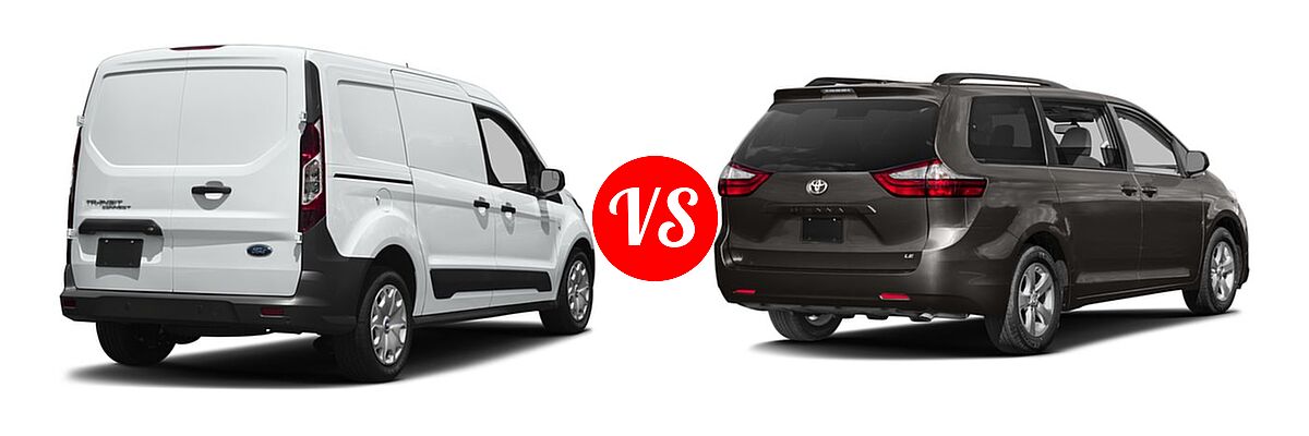 2017 Ford Transit Connect Minivan XL / XLT vs. 2017 Toyota Sienna Minivan LE / LE Mobility - Rear Right Comparison
