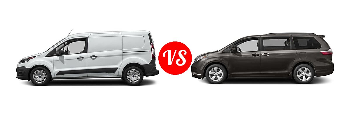 2017 Ford Transit Connect Minivan XL / XLT vs. 2017 Toyota Sienna Minivan LE / LE Mobility - Side Comparison