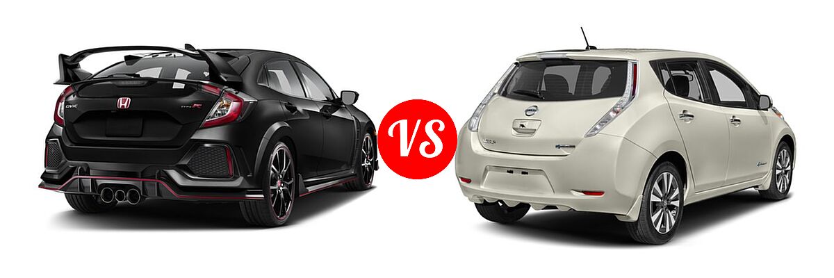 2017 Honda Civic Type R Hatchback Type R Touring vs. 2017 Nissan Leaf Hatchback S / SL / SV - Rear Right Comparison