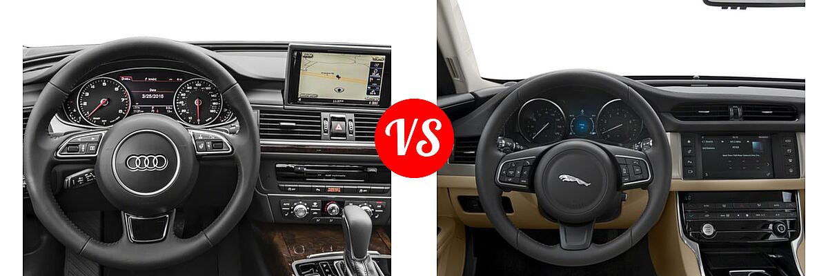 2018 Audi A6 Sedan Premium / Premium Plus / Prestige / Sport vs. 2018 Jaguar XF Sedan 25t / 25t Premium / 35t Portfolio Ltd Edition / 35t Premium - Dashboard Comparison