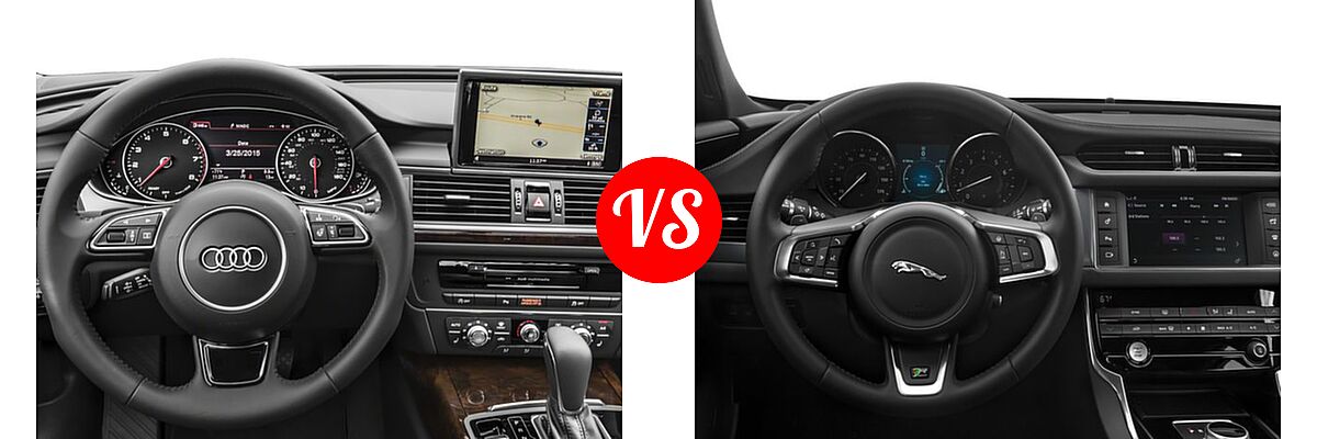 2018 Audi A6 Sedan Premium / Premium Plus / Prestige / Sport vs. 2018 Jaguar XF Sedan 25t R-Sport / 35t R-Sport - Dashboard Comparison