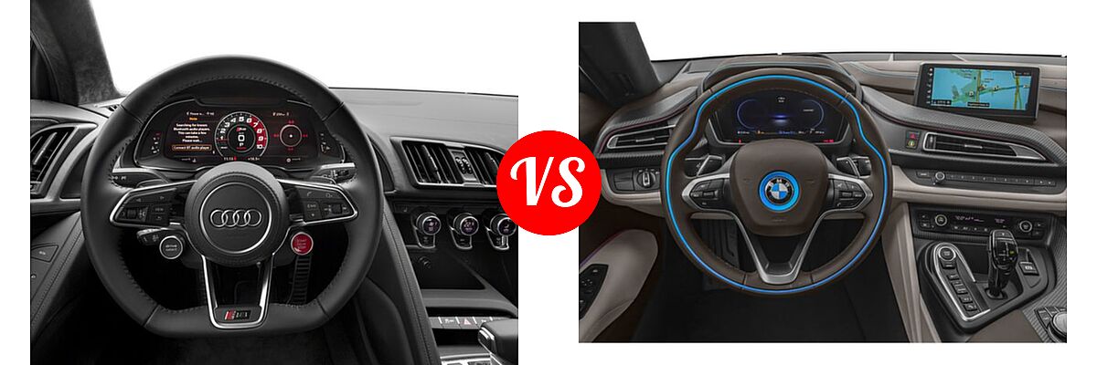 2018 Audi R8 Coupe V10 / V10 plus vs. 2019 BMW i8 Coupe PHEV Coupe - Dashboard Comparison