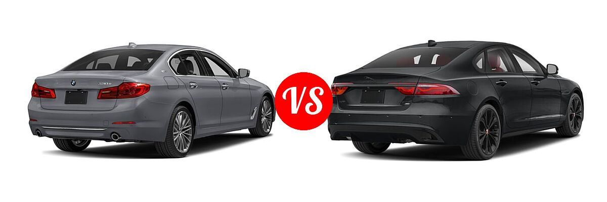 2018 BMW 5 Series Sedan Hybrid 530e iPerformance / 530e xDrive iPerformance vs. 2021 Jaguar XF Sedan R-Dynamic SE / S / SE - Rear Right Comparison