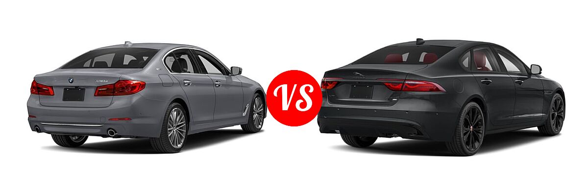 2018 BMW 5 Series Sedan Hybrid 530e iPerformance / 530e xDrive iPerformance vs. 2023 Jaguar XF Sedan R-Dynamic SE / S / SE - Rear Right Comparison