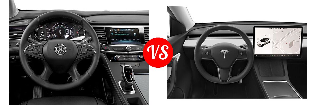 2018 Buick LaCrosse Sedan Hybrid Essence / Preferred / Premium vs. 2020 Tesla Model Y SUV Electric Long Range / Performance - Dashboard Comparison