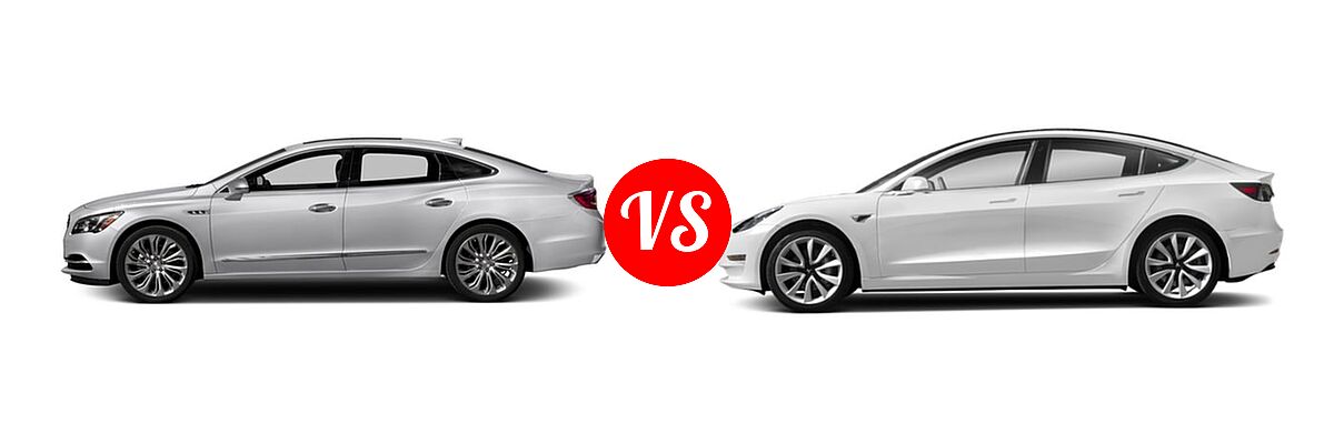 2018 Buick LaCrosse Sedan Hybrid Essence / Preferred / Premium vs. 2018 Tesla Model 3 Sedan Electric Sedan - Side Comparison