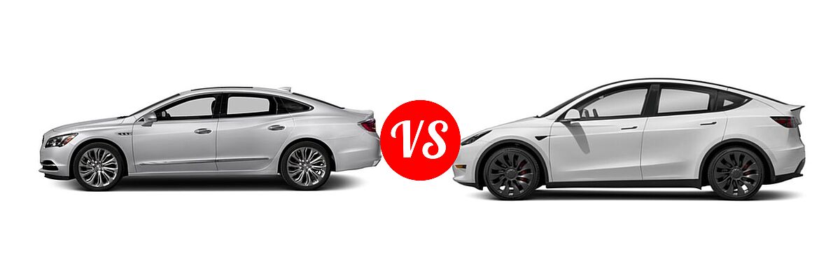 2018 Buick LaCrosse Sedan Hybrid Essence / Preferred / Premium vs. 2020 Tesla Model Y SUV Electric Long Range / Performance - Side Comparison