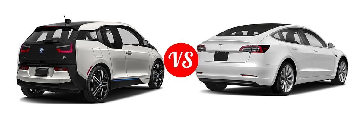2017 BMW i3 Hatchback 60 Ah / 94 Ah w/Range Extender vs. 2017 Tesla Model 3 Sedan Long Range / Standard - Rear Right Comparison