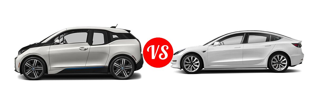 2017 BMW i3 Hatchback 60 Ah / 94 Ah w/Range Extender vs. 2017 Tesla Model 3 Sedan Long Range / Standard - Side Comparison