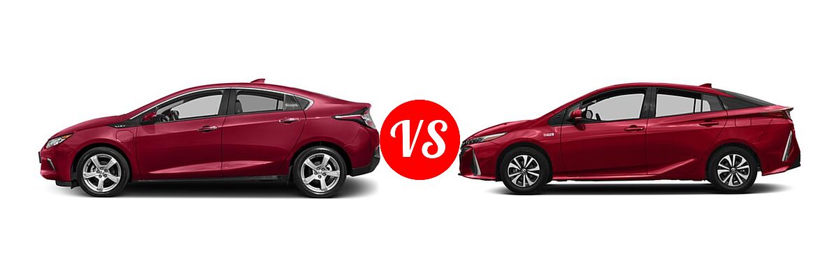 2018 Chevrolet Volt Hatchback LT / Premier vs. 2018 Toyota Prius Prime Hatchback PHEV Advanced / Plus / Premium - Side Comparison