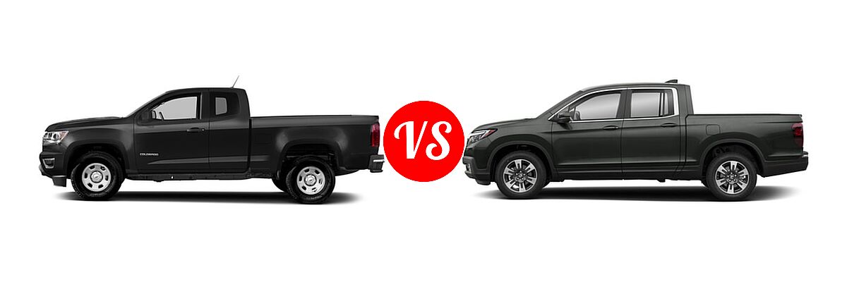 2018 Chevrolet Colorado Pickup 2WD Work Truck vs. 2018 Honda Ridgeline Pickup RTL - Side Comparison