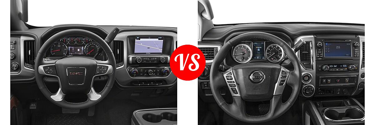 2018 GMC Sierra 2500HD Pickup SLE / SLT vs. 2018 Nissan Titan XD Pickup Diesel PRO-4X / S / SV - Dashboard Comparison