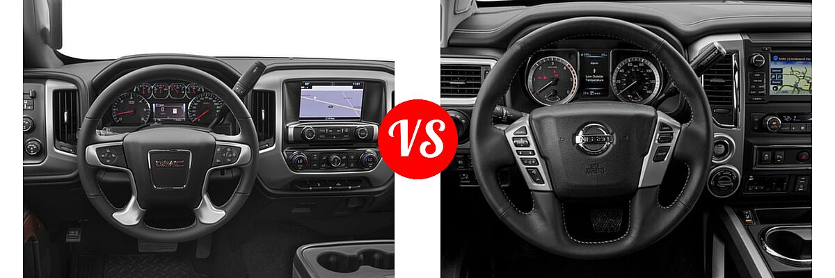 2018 GMC Sierra 2500HD Pickup SLE / SLT vs. 2018 Nissan Titan XD Pickup Diesel PRO-4X - Dashboard Comparison