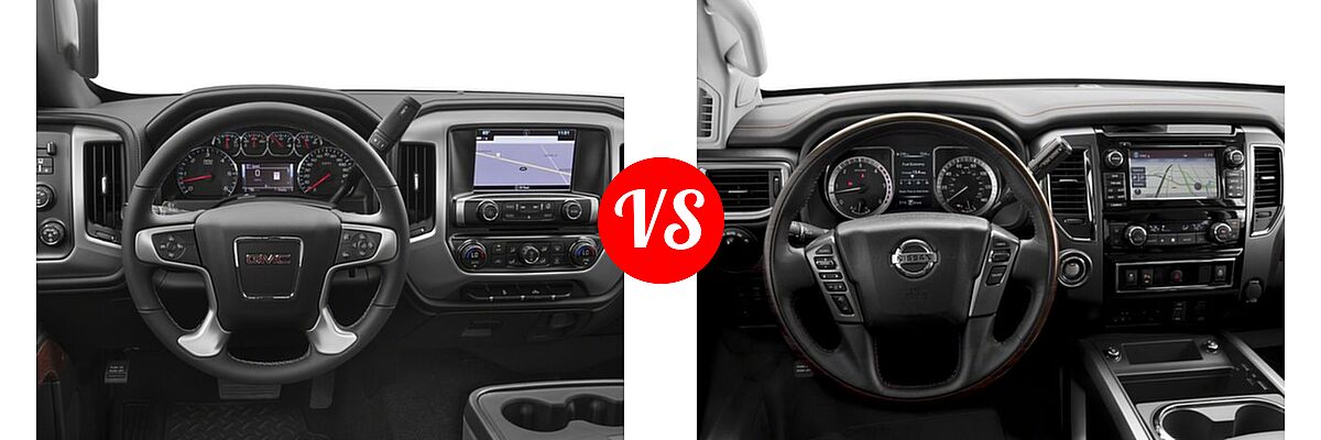 2018 GMC Sierra 2500HD Pickup SLE / SLT vs. 2018 Nissan Titan XD Pickup Diesel Platinum Reserve - Dashboard Comparison