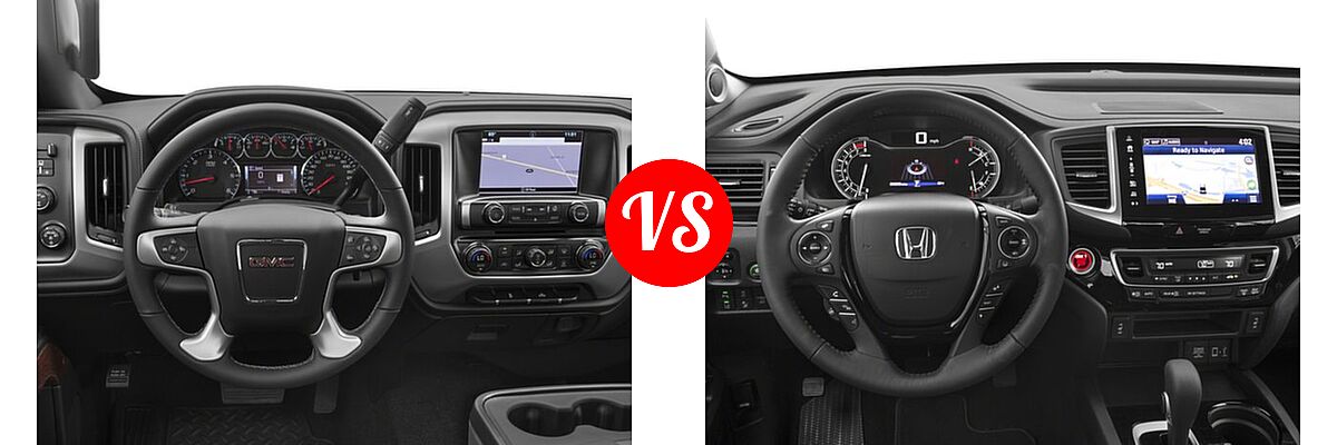 2018 GMC Sierra 2500HD Pickup SLE / SLT vs. 2018 Honda Ridgeline Pickup RTL-E - Dashboard Comparison