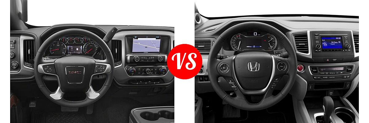 2018 GMC Sierra 2500HD Pickup SLE / SLT vs. 2018 Honda Ridgeline Pickup RTL - Dashboard Comparison