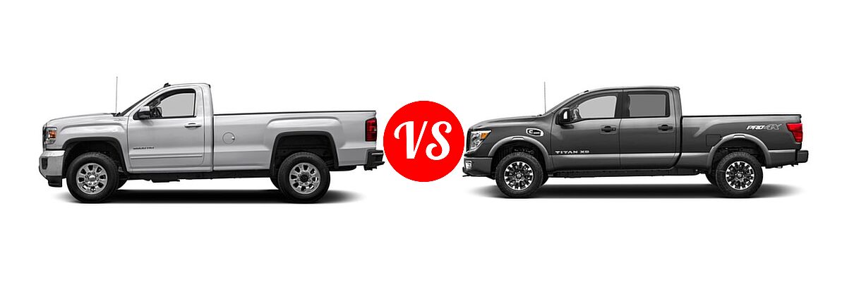 2018 GMC Sierra 2500HD Pickup SLE vs. 2018 Nissan Titan XD Pickup Diesel PRO-4X - Side Comparison