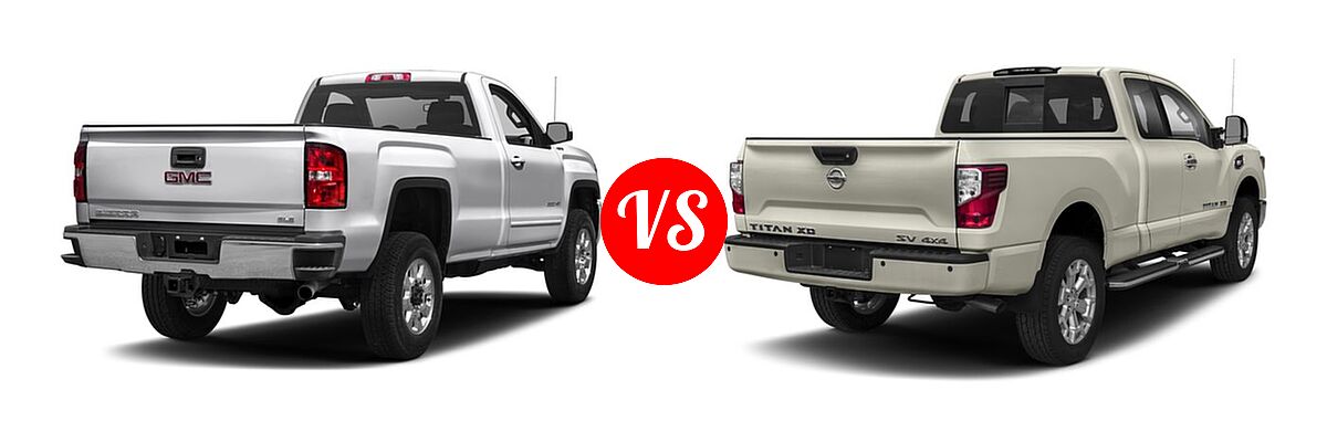 2018 GMC Sierra 2500HD Pickup SLE vs. 2018 Nissan Titan XD Pickup Diesel PRO-4X / S / SV - Rear Right Comparison