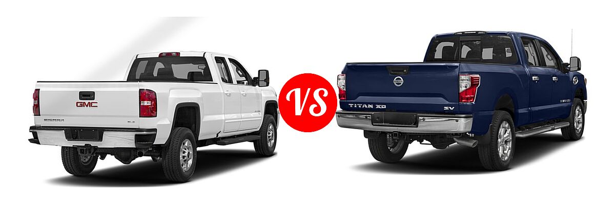 2018 GMC Sierra 2500HD Pickup SLE / SLT vs. 2018 Nissan Titan XD Pickup Diesel SV - Rear Right Comparison