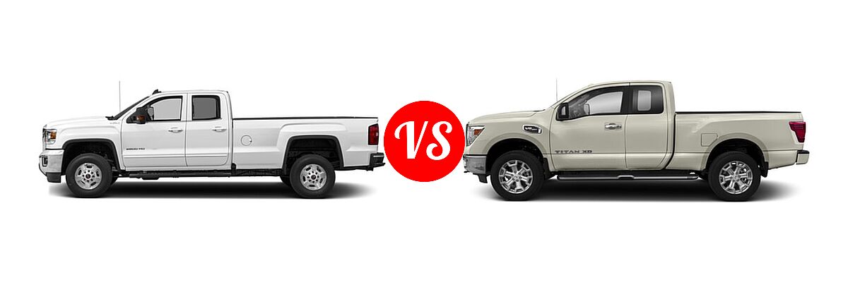 2018 GMC Sierra 2500HD Pickup SLE / SLT vs. 2018 Nissan Titan XD Pickup Diesel PRO-4X / S / SV - Side Comparison