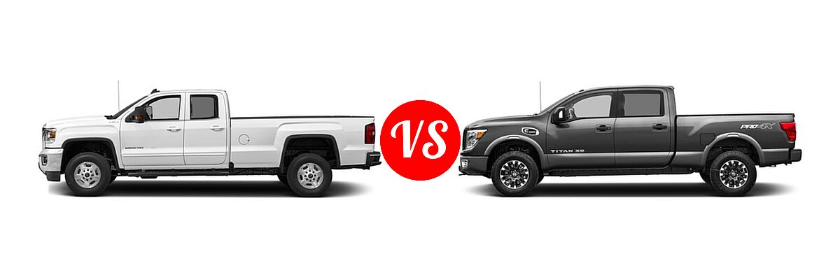 2018 GMC Sierra 2500HD Pickup SLE / SLT vs. 2018 Nissan Titan XD Pickup Diesel PRO-4X - Side Comparison