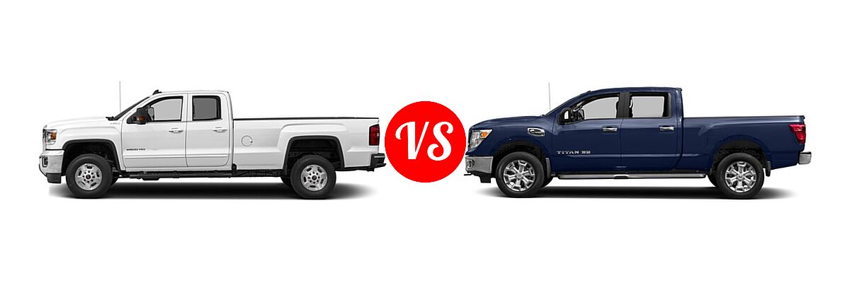 2018 GMC Sierra 2500HD Pickup SLE / SLT vs. 2018 Nissan Titan XD Pickup Diesel SV - Side Comparison