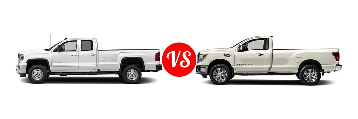 2018 GMC Sierra 2500HD Pickup SLE / SLT vs. 2018 Nissan Titan XD Pickup Diesel S / SV - Side Comparison