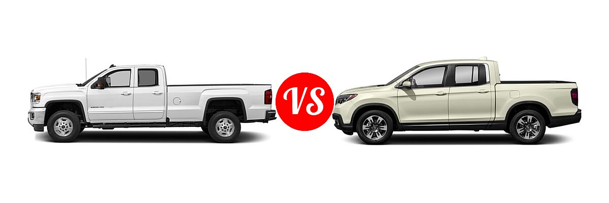 2018 GMC Sierra 2500HD Pickup SLE / SLT vs. 2018 Honda Ridgeline Pickup RTL-T - Side Comparison