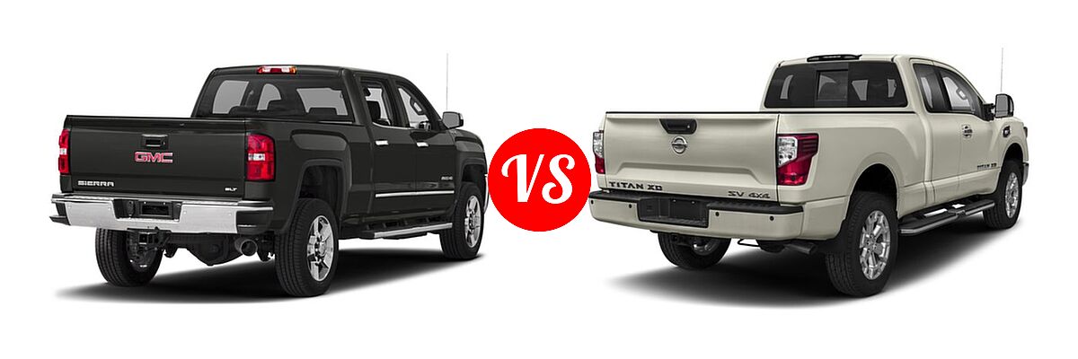 2018 GMC Sierra 2500HD Pickup SLT vs. 2018 Nissan Titan XD Pickup Diesel PRO-4X / S / SV - Rear Right Comparison