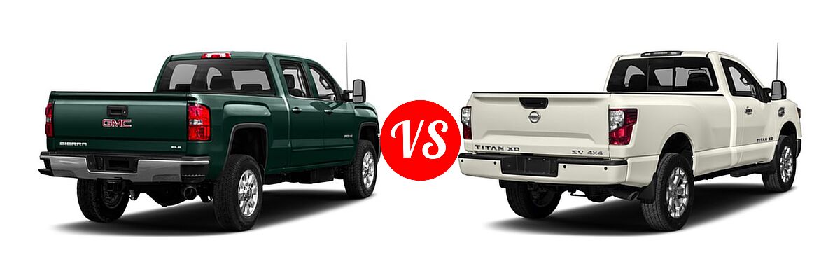 2018 GMC Sierra 2500HD Pickup SLE vs. 2018 Nissan Titan XD Pickup Diesel S / SV - Rear Right Comparison