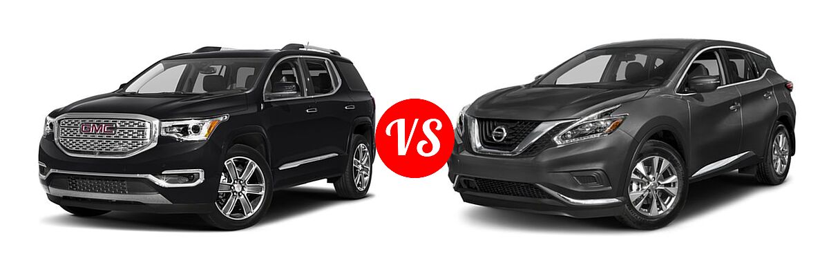 2018 GMC Acadia SUV Denali vs. 2018 Nissan Murano SUV Platinum / S / SL / SV - Front Left Comparison