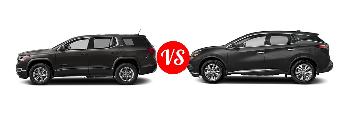 2018 GMC Acadia SUV SL vs. 2018 Nissan Murano SUV Platinum / S / SL / SV - Side Comparison