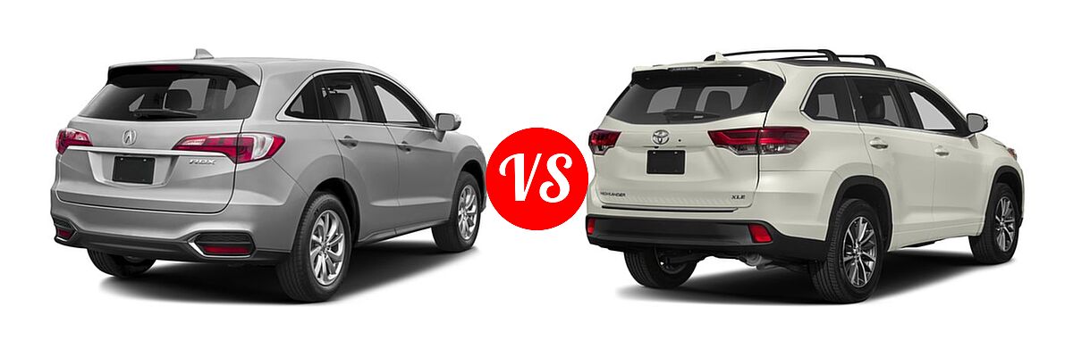 2017 Acura RDX SUV w/AcuraWatch Plus vs. 2017 Toyota Highlander SUV XLE - Rear Right Comparison