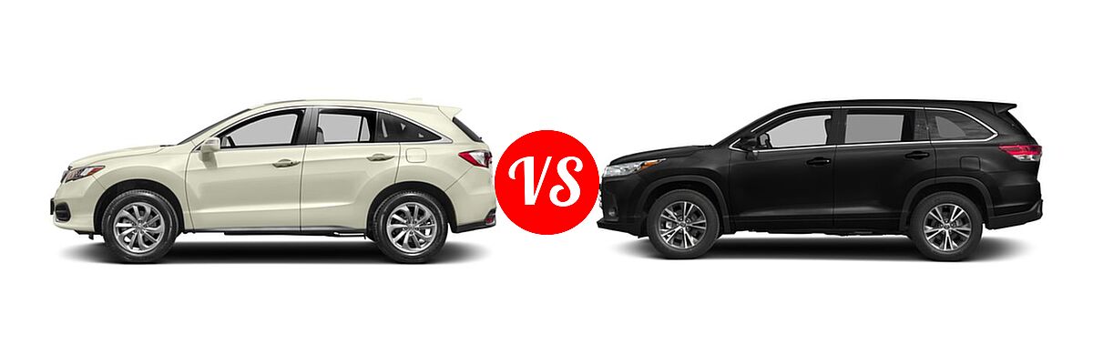 2017 Acura RDX SUV FWD vs. 2017 Toyota Highlander SUV LE / LE Plus - Side Comparison
