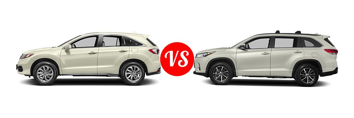 2017 Acura RDX SUV FWD vs. 2017 Toyota Highlander SUV XLE - Side Comparison