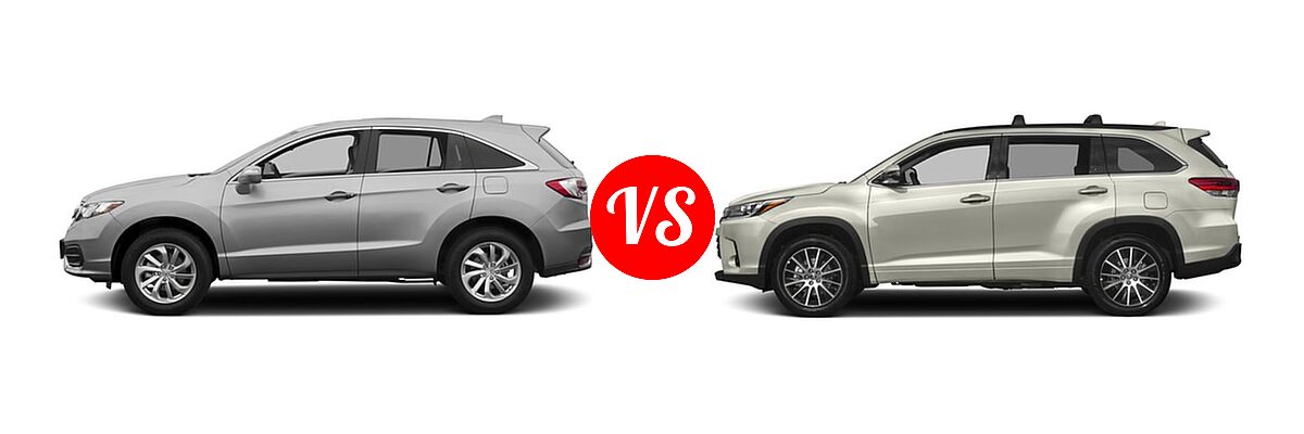 2017 Acura RDX SUV w/AcuraWatch Plus vs. 2017 Toyota Highlander SUV SE - Side Comparison