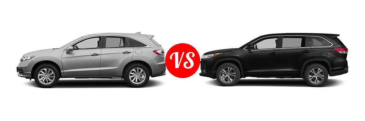 2017 Acura RDX SUV w/AcuraWatch Plus vs. 2017 Toyota Highlander SUV LE / LE Plus - Side Comparison