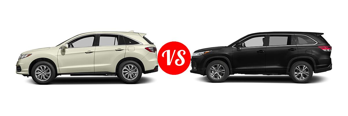 2017 Acura RDX SUV AWD vs. 2017 Toyota Highlander SUV LE / LE Plus - Side Comparison