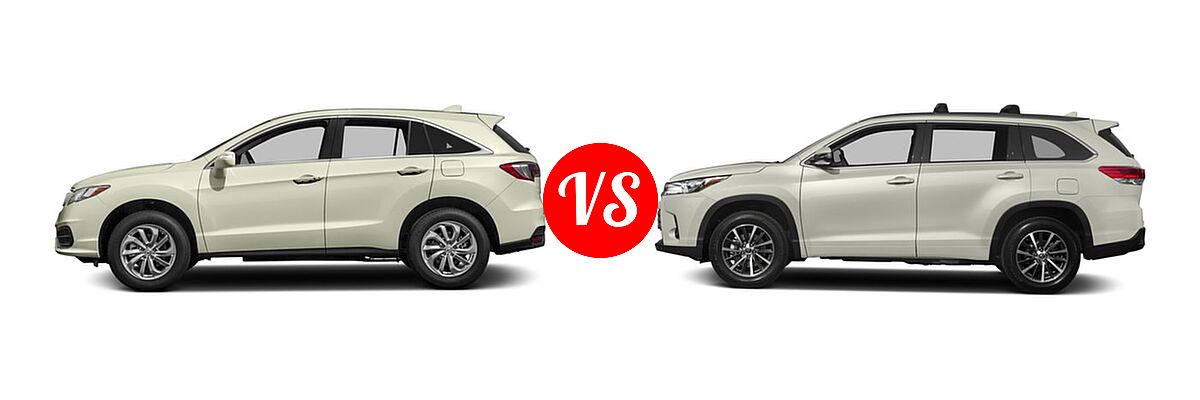 2017 Acura RDX SUV AWD vs. 2017 Toyota Highlander SUV XLE - Side Comparison