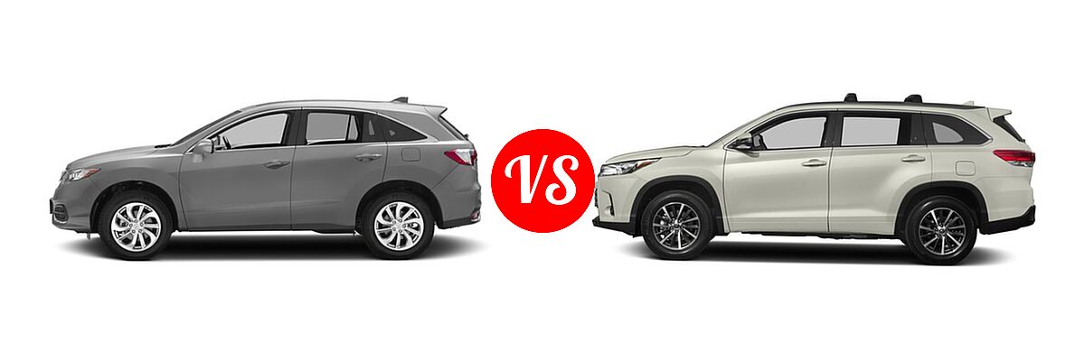 2017 Acura RDX SUV w/AcuraWatch Plus vs. 2017 Toyota Highlander SUV XLE - Side Comparison
