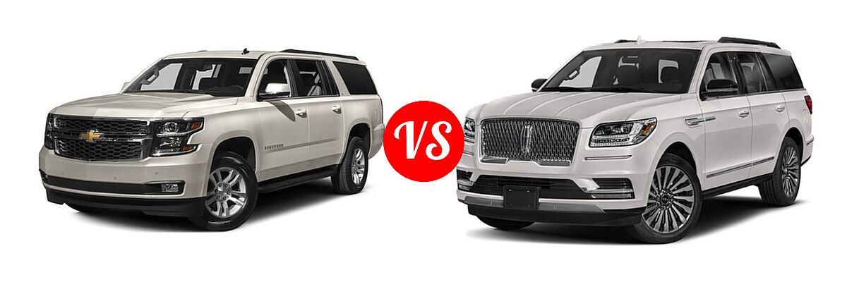 2016 Chevrolet Suburban SUV LS / LT vs. 2019 Lincoln Navigator SUV Black Label / Premiere / Reserve / Select - Front Left Comparison