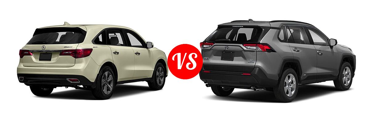 2016 Acura MDX SUV FWD 4dr vs. 2019 Toyota RAV4 Hybrid SUV Hybrid  - Rear Right Comparison