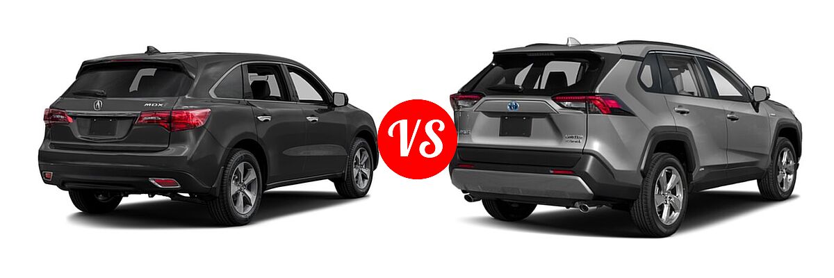2016 Acura MDX SUV w/AcuraWatch Plus vs. 2019 Toyota RAV4 Hybrid SUV Hybrid  - Rear Right Comparison