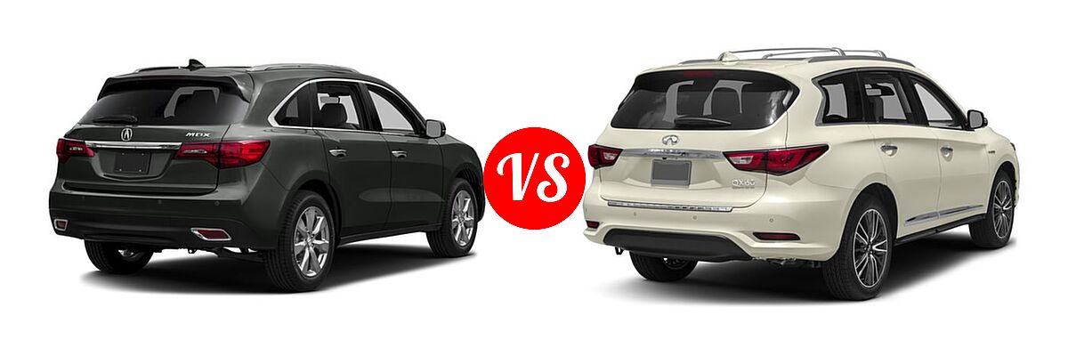 2016 Acura MDX SUV w/Advance vs. 2016 Infiniti QX60 SUV Hybrid Hybrid - Rear Right Comparison