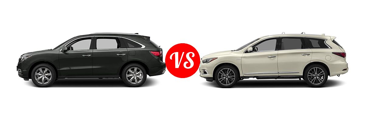 2016 Acura MDX SUV w/Advance vs. 2016 Infiniti QX60 SUV Hybrid Hybrid - Side Comparison