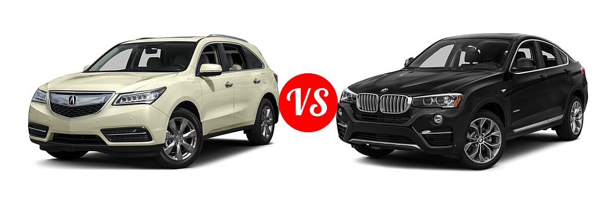 2016 Acura MDX SUV w/Advance vs. 2016 BMW X4 SUV xDrive28i / xDrive35i - Front Left Comparison